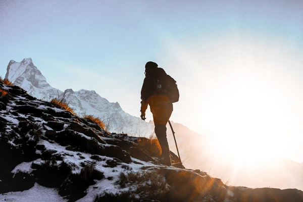 female trekker walking in mardi himal trek